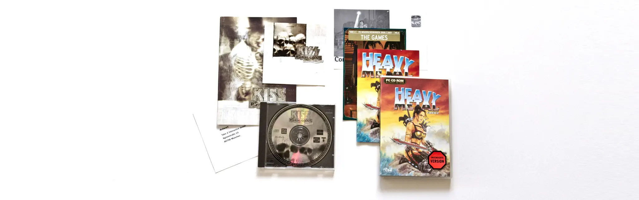 Photo of the content of Action Pack (2001, PC, DE, Compilation); developed by Various, published by Gathering of Developers, Inc.; Hi-res 3D box available at https://bigboxcollection.com