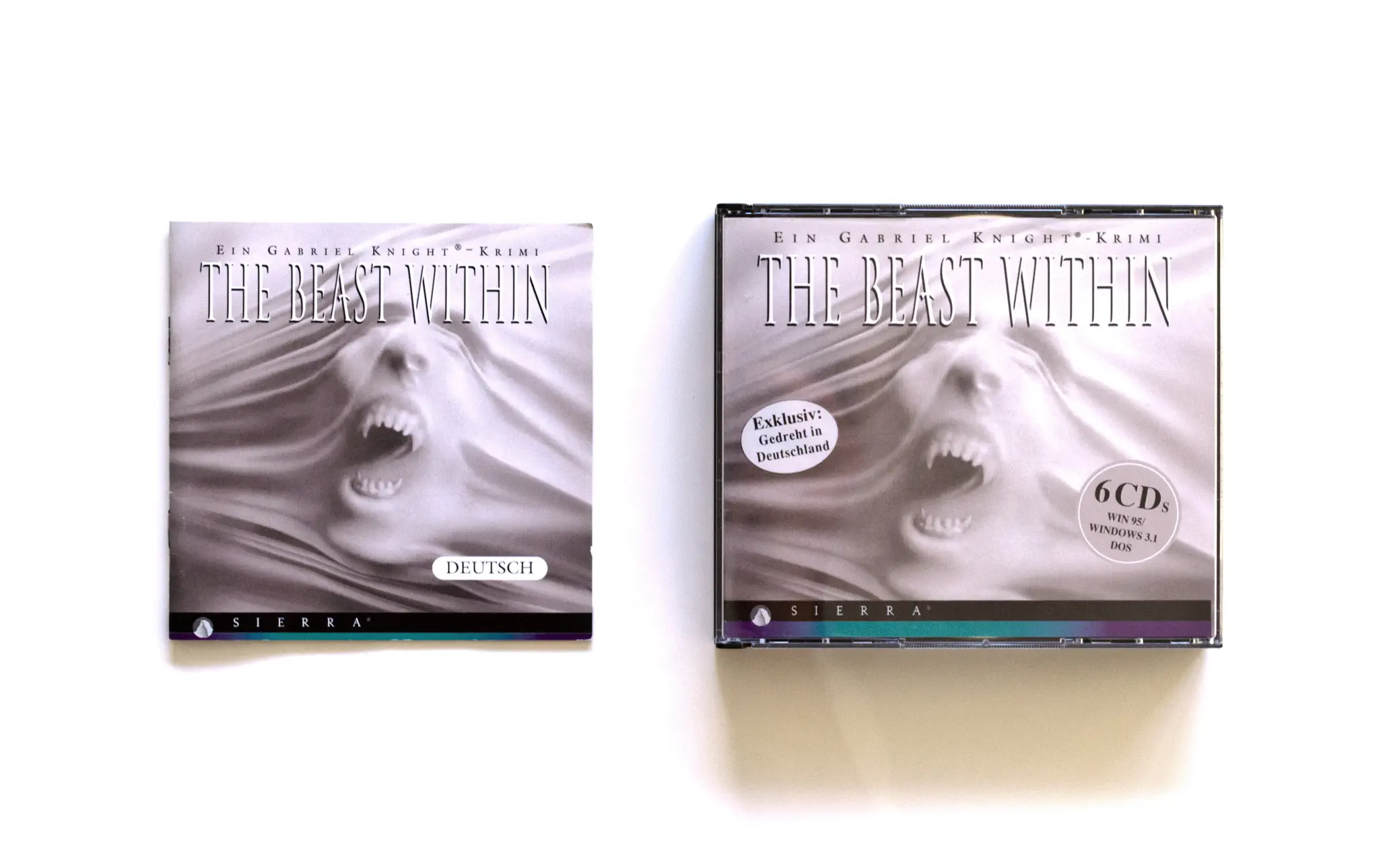 Photo of the content of Gabriel Knight: The Beast Within (1995, PC, DE) Photo of the content of Gabriel Knight: The Beast Within (1995, PC, DE); developed by Sierra On-Line, Inc., published by Sierra On-Line, Inc.; Hi-res 3D box available at https://bigboxcollection.com