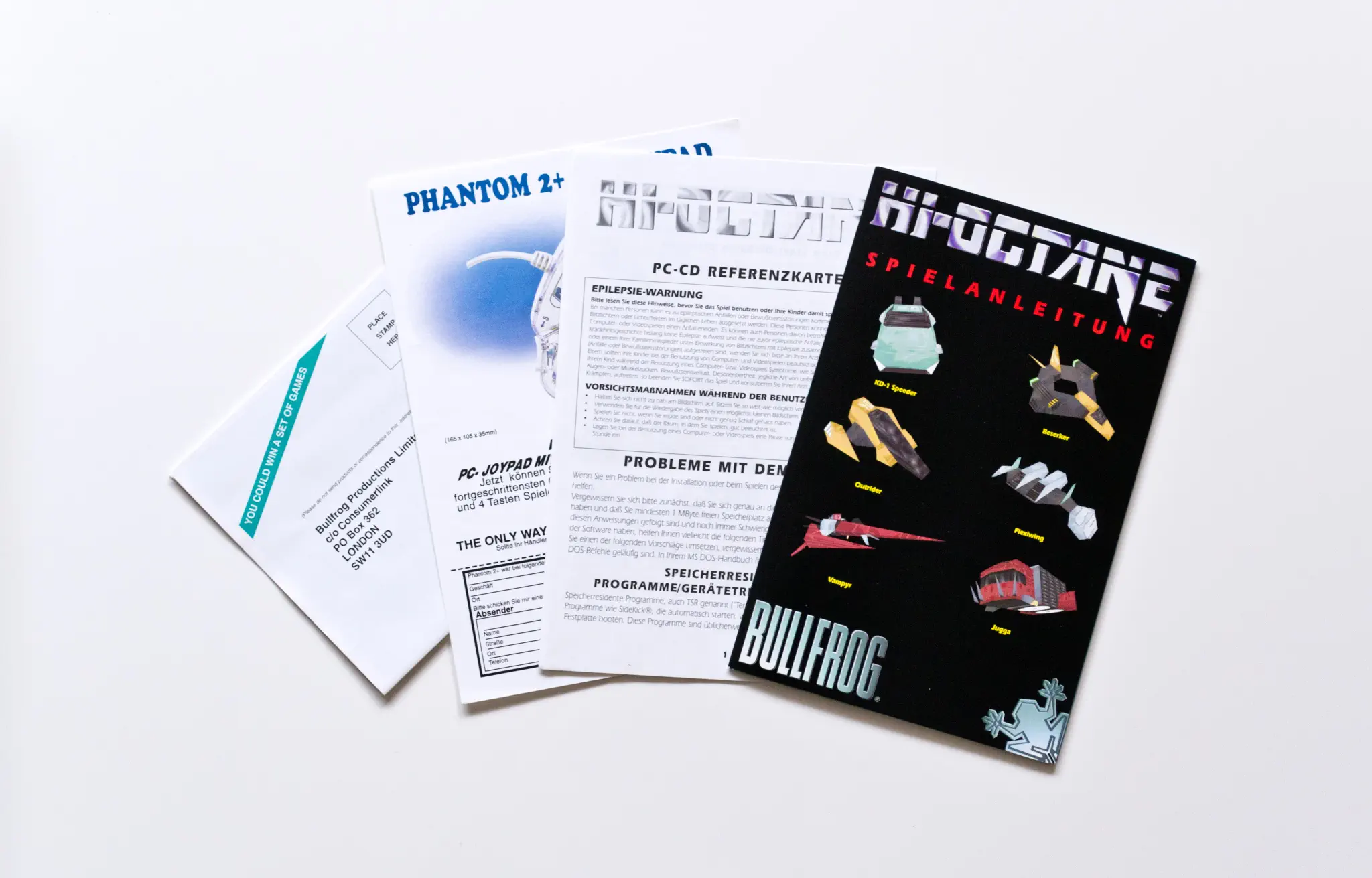 Photo of the content of Hi-Octane (1995, PC, DE); developed by Bullfrog Productions, Ltd., published by Electronic Arts, Inc.; Hi-res 3D box available at https://bigboxcollection.com