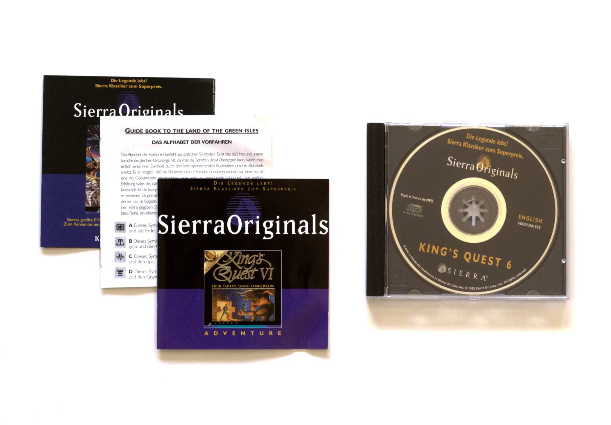 Photo of the content of King's Quest VI: Heir Today, Gone Tomorrow (1996, PC, DE, Sierra Originals Release) Photo of the content of King's Quest VI: Heir Today, Gone Tomorrow (1996, PC, DE, Sierra Originals Release); developed by Sierra On-Line, Inc., published by Sierra On-Line, Inc.; Hi-res 3D box available at https://bigboxcollection.com