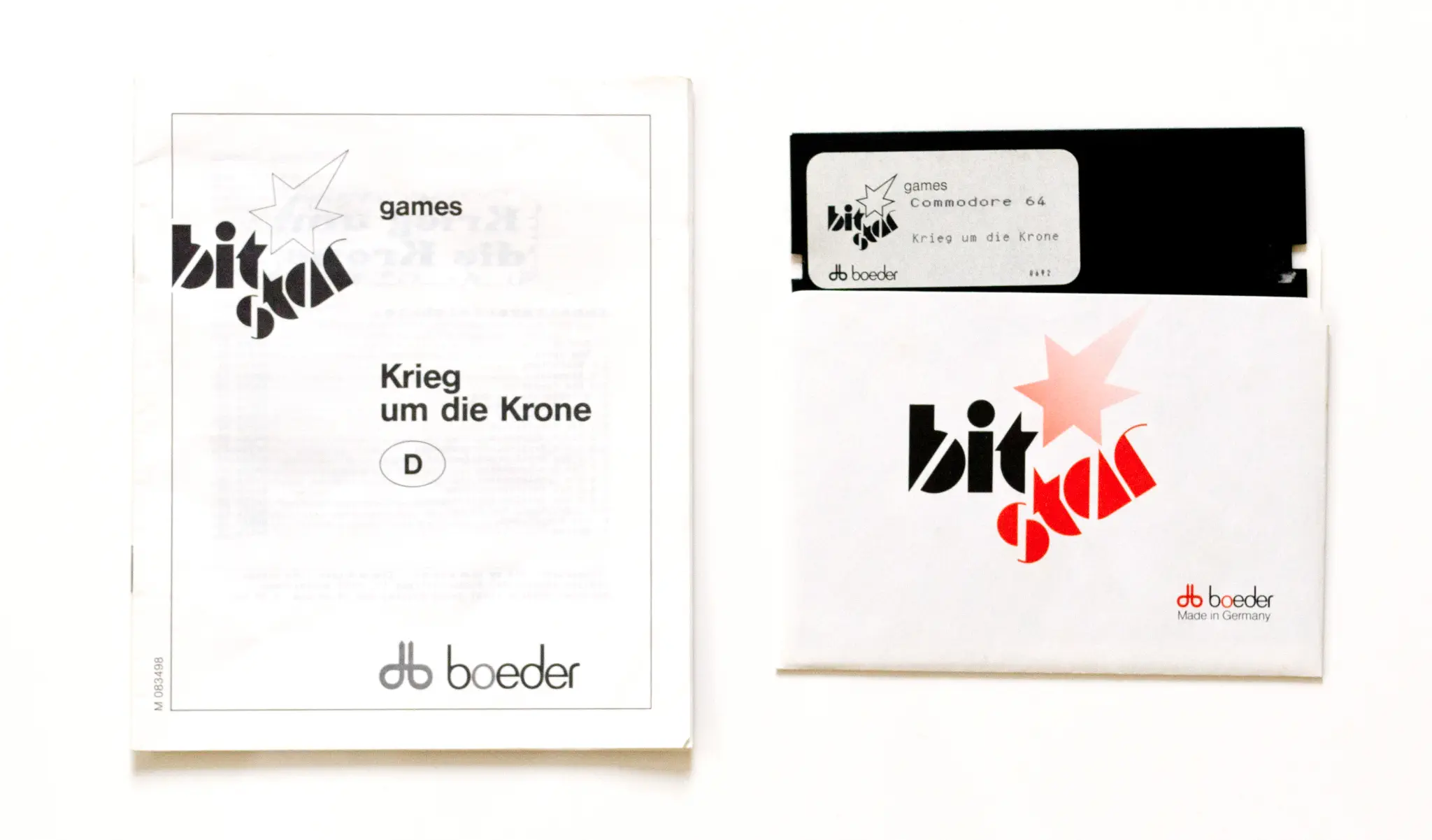 Photo of the content of Krieg um die Krone (1989, C64, DE) Photo of the content of Krieg um die Krone (1989, C64, DE); developed by German Design Group, published by boeder AG; Hi-res 3D box available at https://bigboxcollection.com