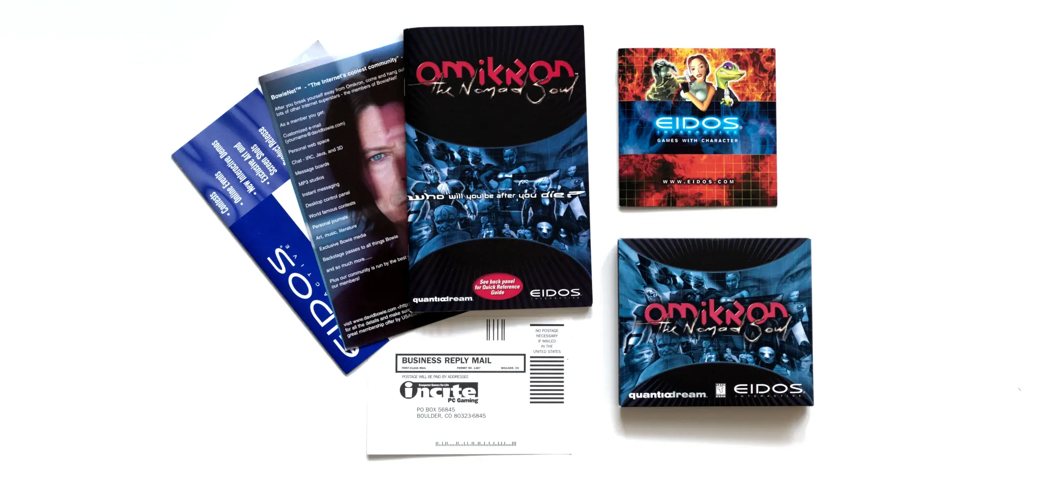 Photo of the content of Omikron: The Nomad Soul (1999, PC, US) Photo of the content of Omikron: The Nomad Soul (1999, PC, US); developed by Quantic Dream SA, published by Eidos, Inc.; Hi-res 3D box available at https://bigboxcollection.com