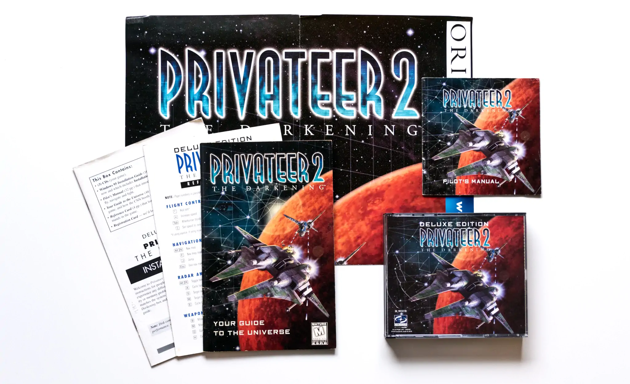 Photo of the content of Wing Commander: Privateer 2 - The Darkening (1997, PC, US, Deluxe Edition); developed by EA Manchester, published by Electronic Arts, Inc.; Hi-res 3D box available at https://bigboxcollection.com