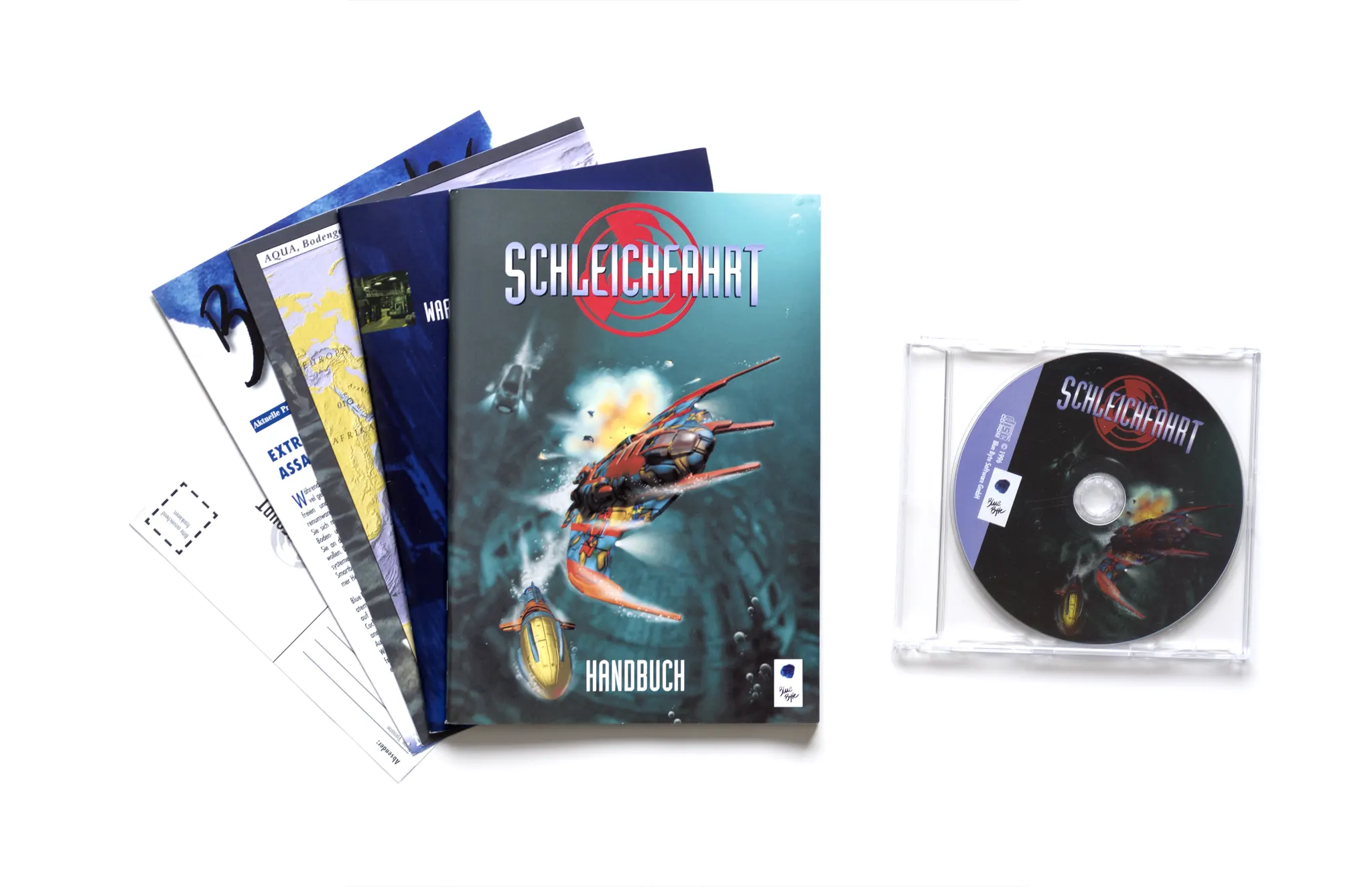 Photo of the content of Archimedean Dynasty (1996, PC, DE) Photo of the content of Archimedean Dynasty (1996, PC, DE); developed by Massive Development GmbH, published by Blue Byte Software GmbH; Hi-res 3D box available at https://bigboxcollection.com