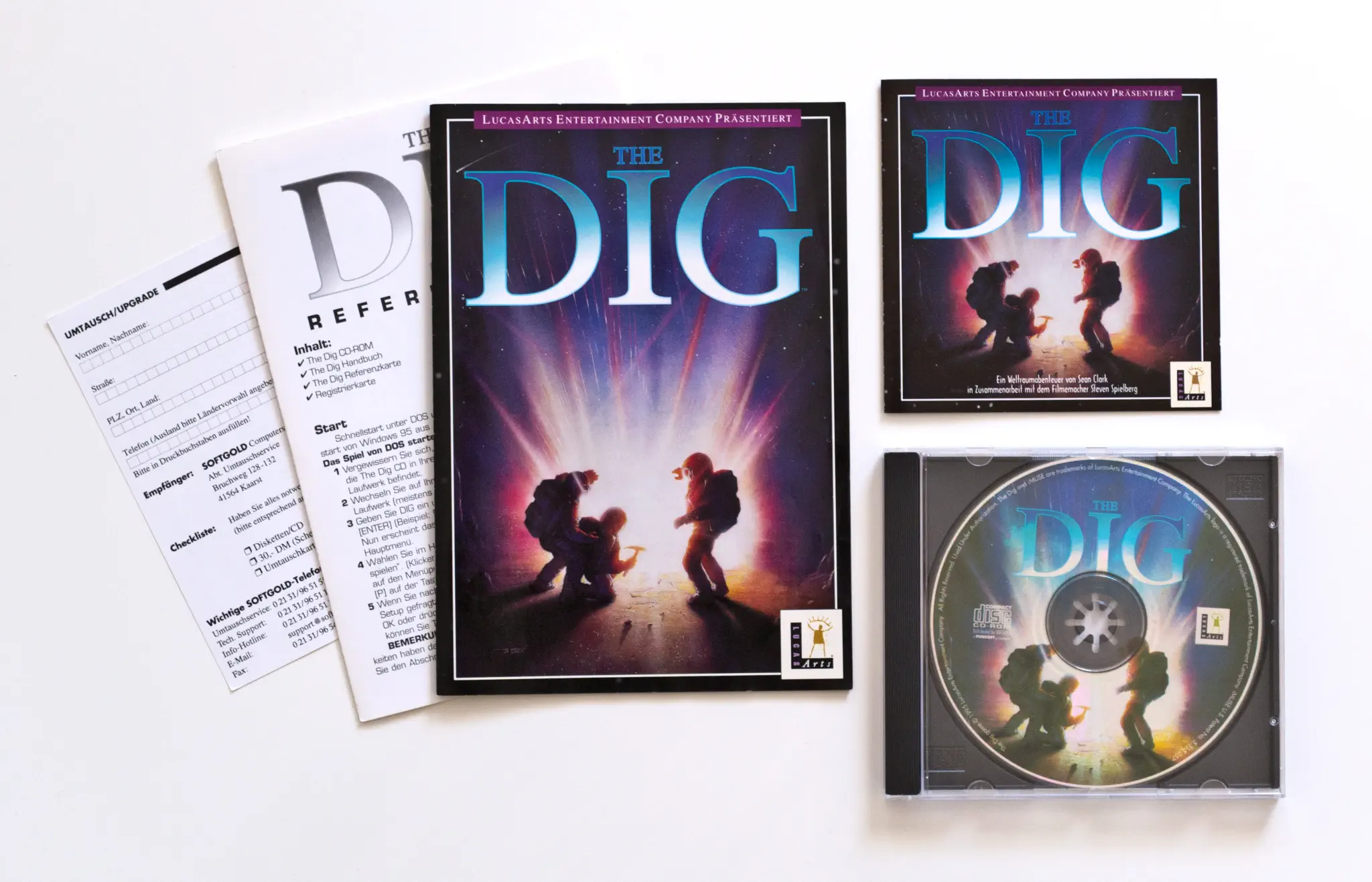 Photo of the content of The Dig (1995, PC, US); developed by LucasArts Entertainment Company LLC, published by LucasArts Entertainment Company LLC; Hi-res 3D box available at https://bigboxcollection.com