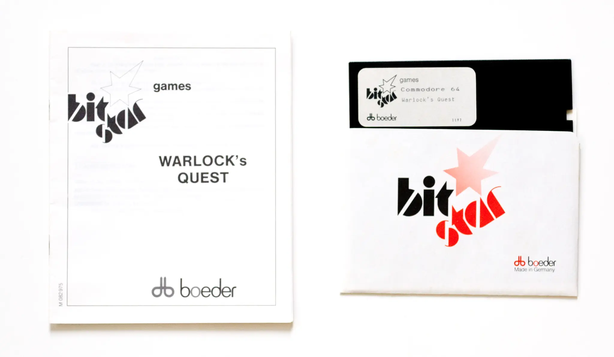 Photo of the content of Warlock's Quest (1990, C64, DE) Photo of the content of Warlock's Quest (1990, C64, DE); developed by ERE Informatique, published by boeder AG; Hi-res 3D box available at https://bigboxcollection.com