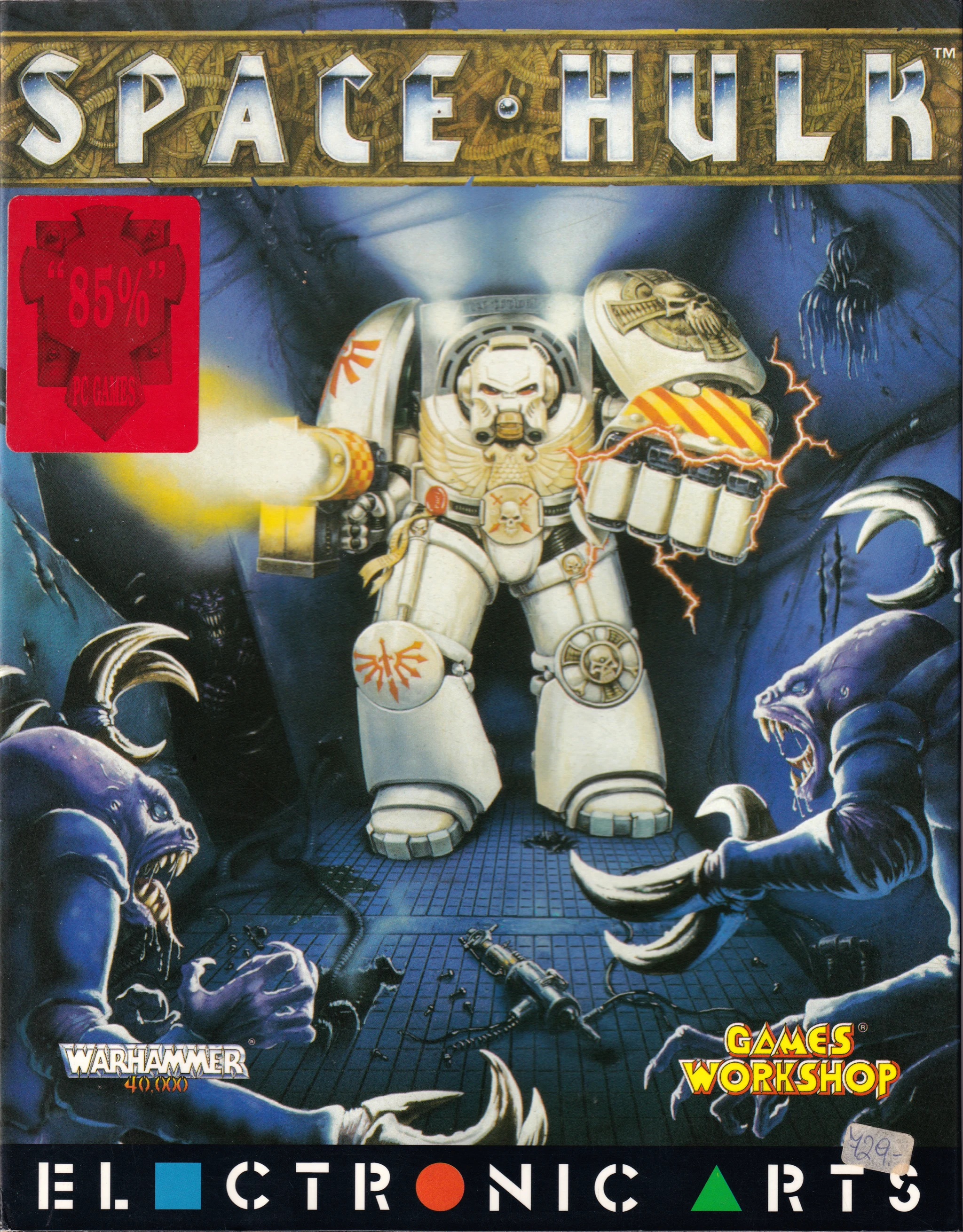 Hi-res scan of the front cover artwork of Space Hulk (1993, PC, EU); developed by , published by ; Hi-res 3D box available at https://bigboxcollection.com