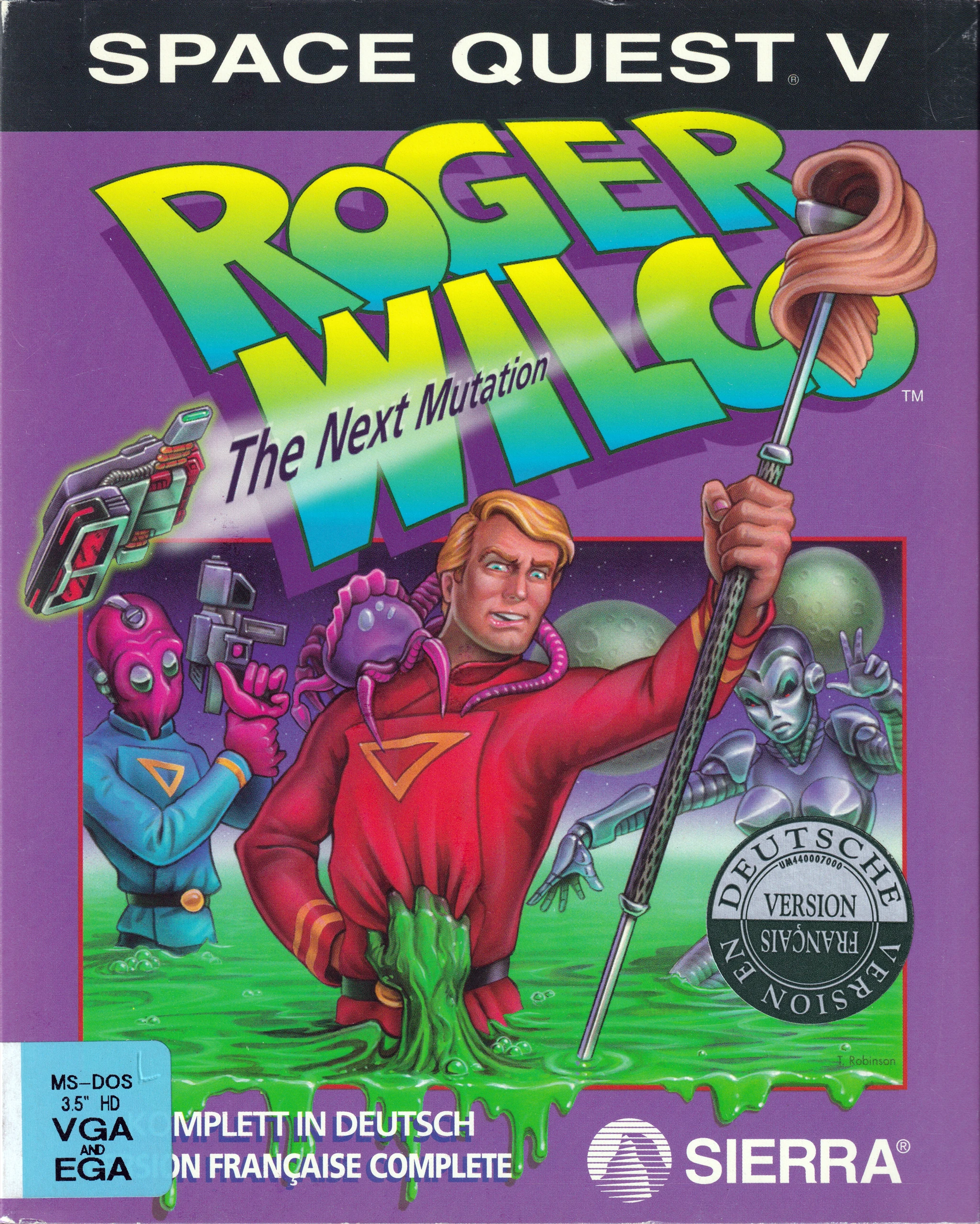 Hi-res scan of the front cover artwork of Space Quest V: The Next Mutation (1993, PC, DE/FR); developed by , published by ; Hi-res 3D box available at https://bigboxcollection.com