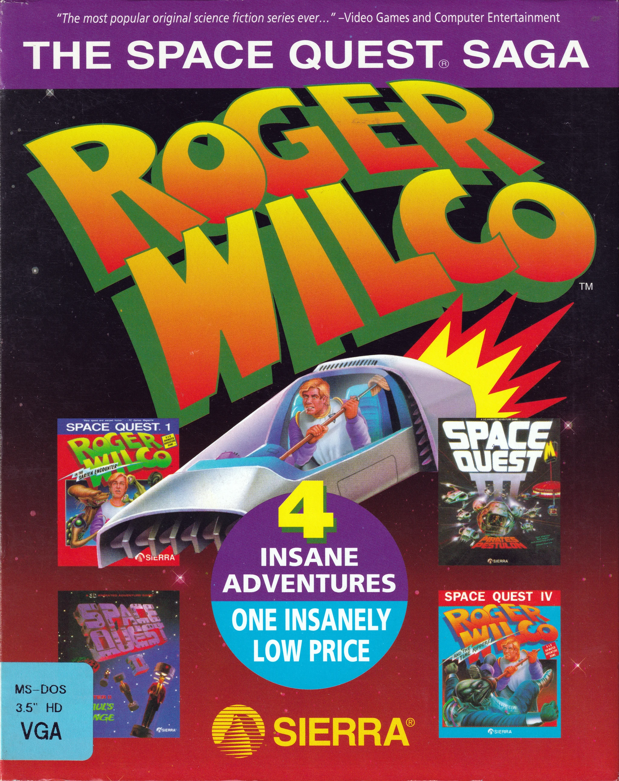 Hi-res scan of the front cover artwork of The Space Quest Saga: Roger Wilco (1993, PC, US); developed by , published by ; Hi-res 3D box available at https://bigboxcollection.com
